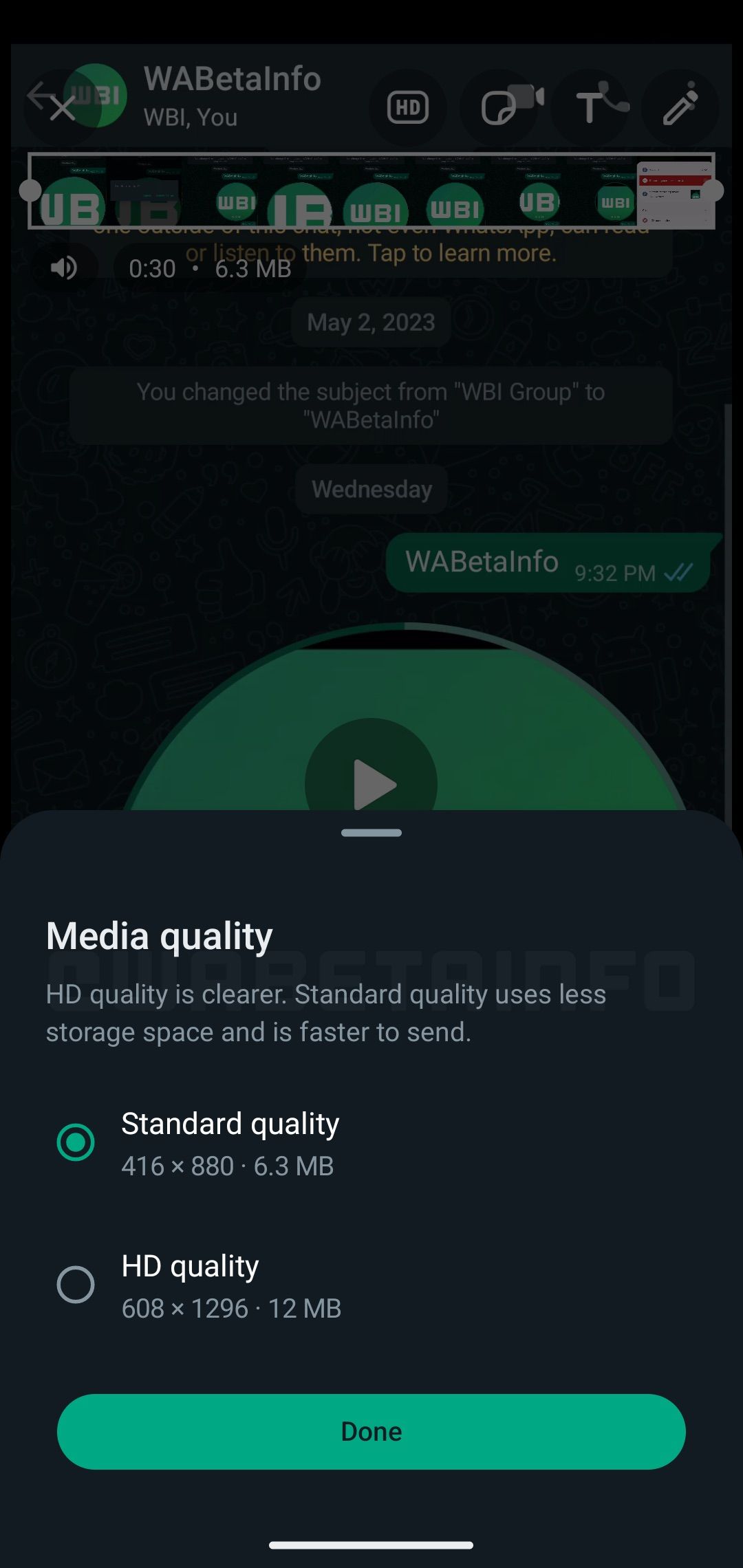 WhatsApp HD Video Sharing support.