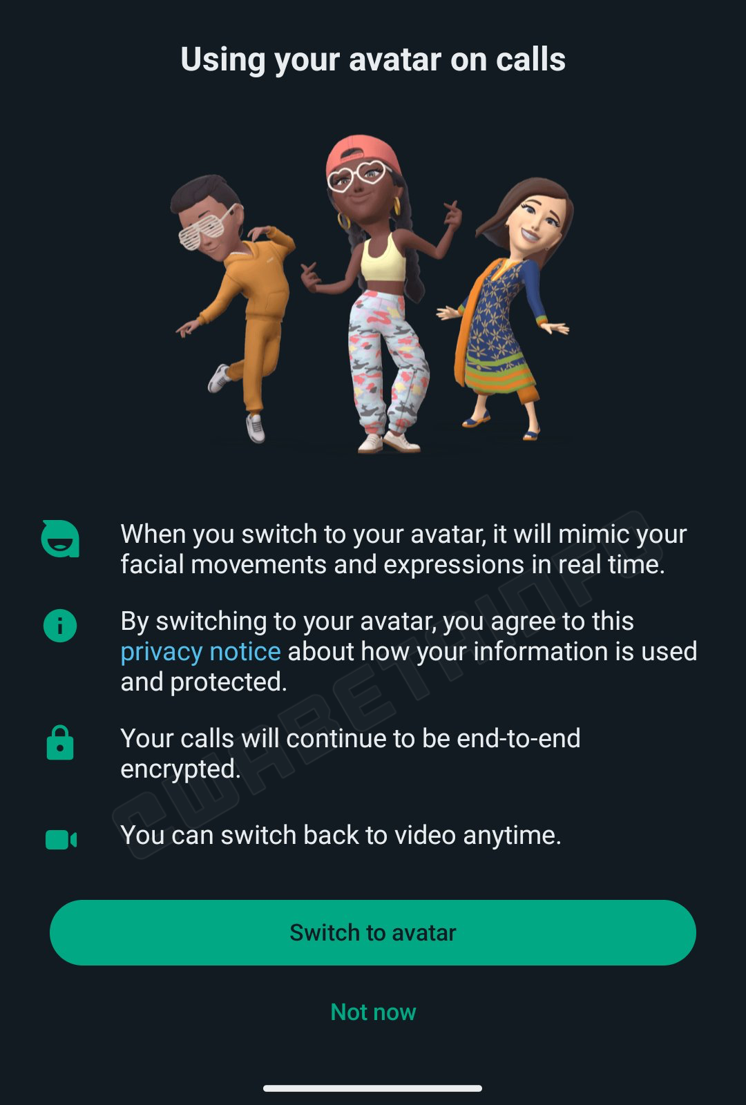 Avatar-based Video Calls in WhatsApp. Source: WaBetaInfo.