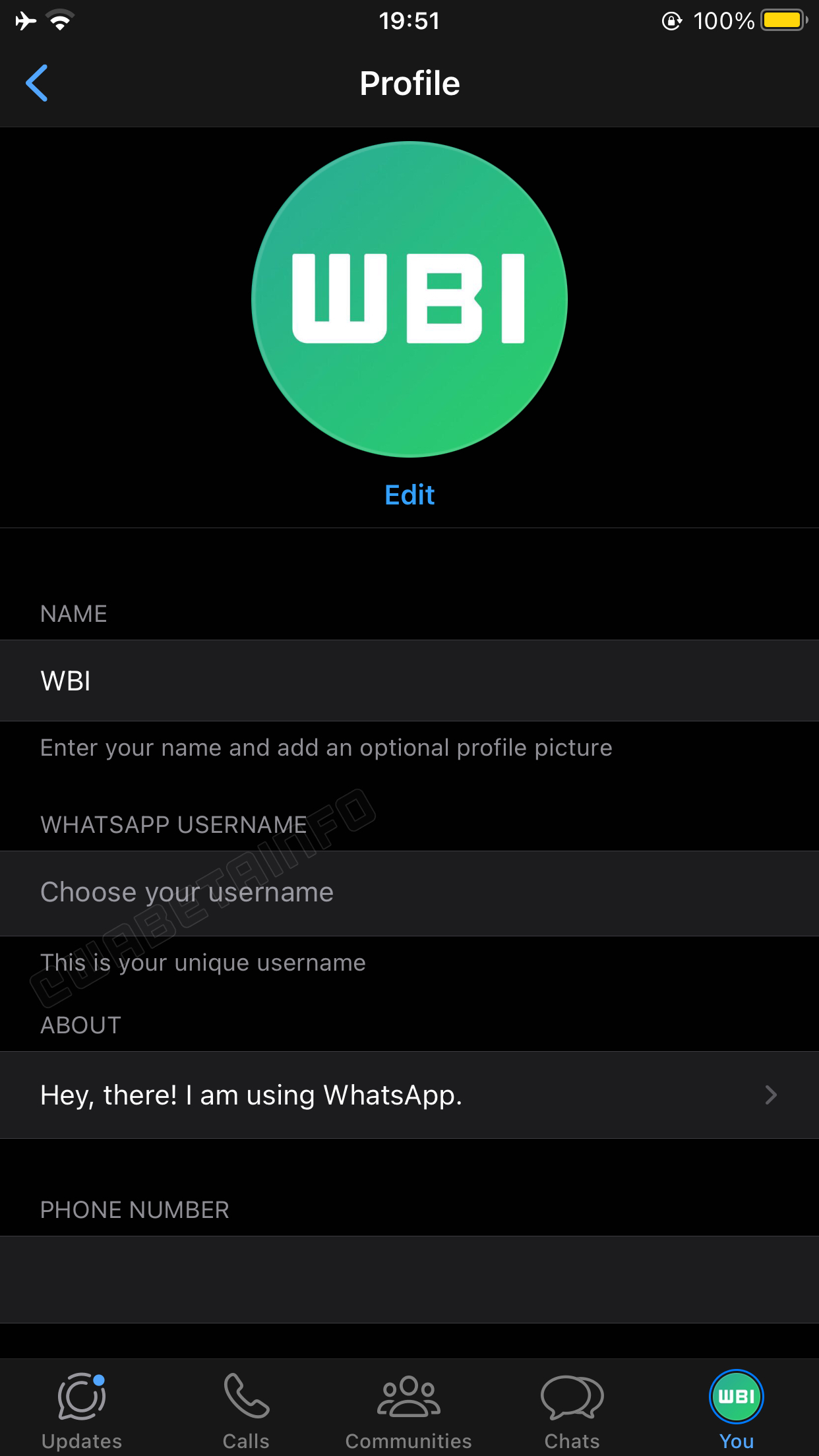 WhatsApp Username setting. 