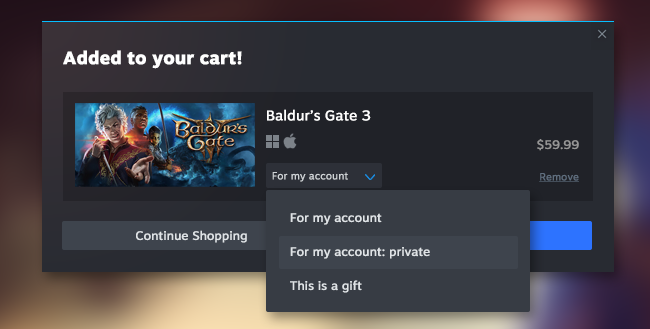 Marking Games Private in Steam