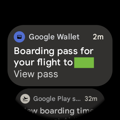 Airline boarding pass in Google Wallet app on WearOS 